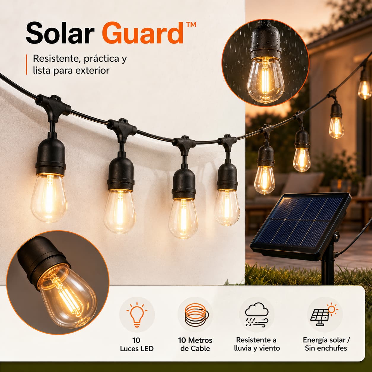 Solar Guard™| Guirnalda Solar 10 Metros con 10 Luces